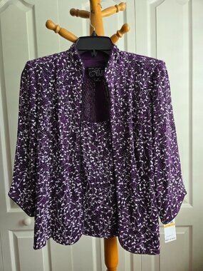 Alex Evenings Womens Purple Glitter Vine 2‎ Piece Jacket and Tank Top Set SP